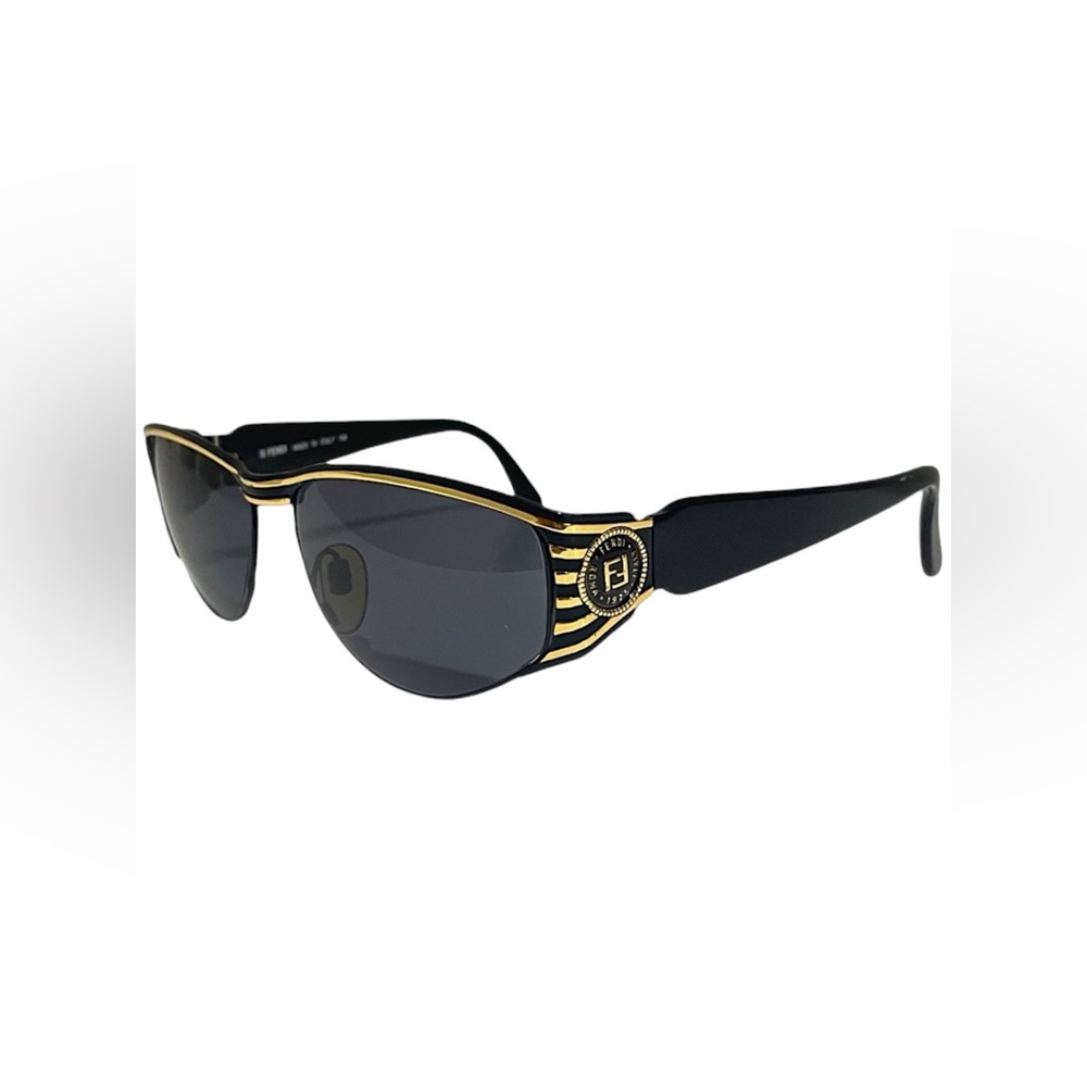RARE VINTAGE 90s Fendi FS 298 Mask Sunglasses Black Gold Logo Y2K